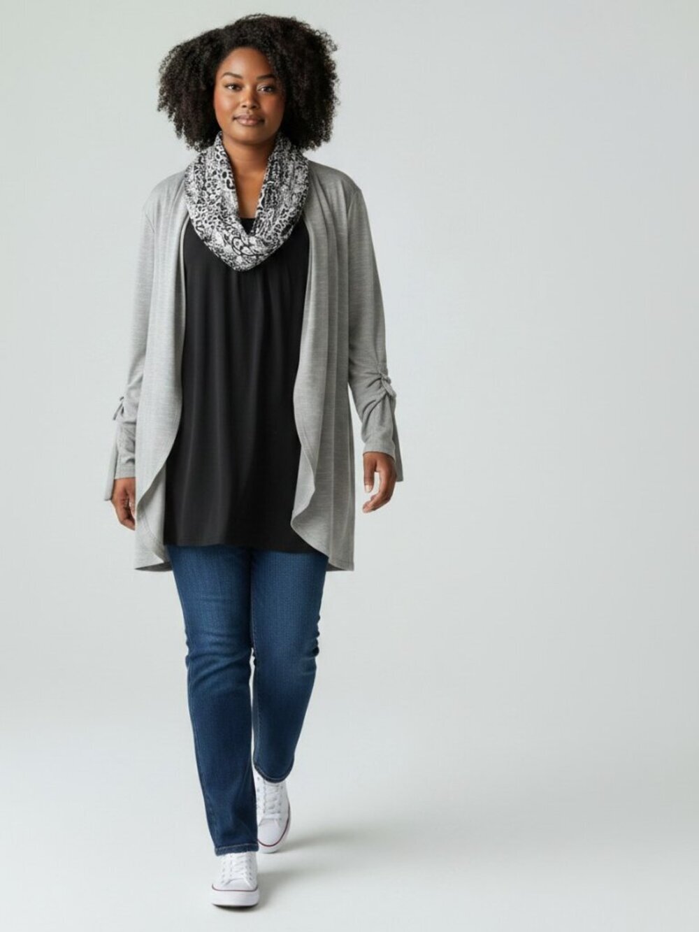 Notations Twin Set Blouse Top Gray Black With Scarf NWT - Picture 2 of 15